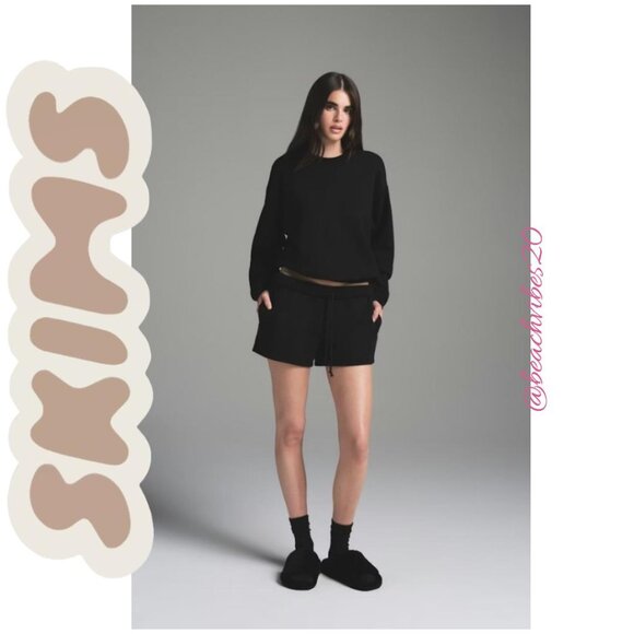 SKIMS Cotton Fleece Classic Crewneck Pullover Medium Onyx NWT - Picture 1 of 7